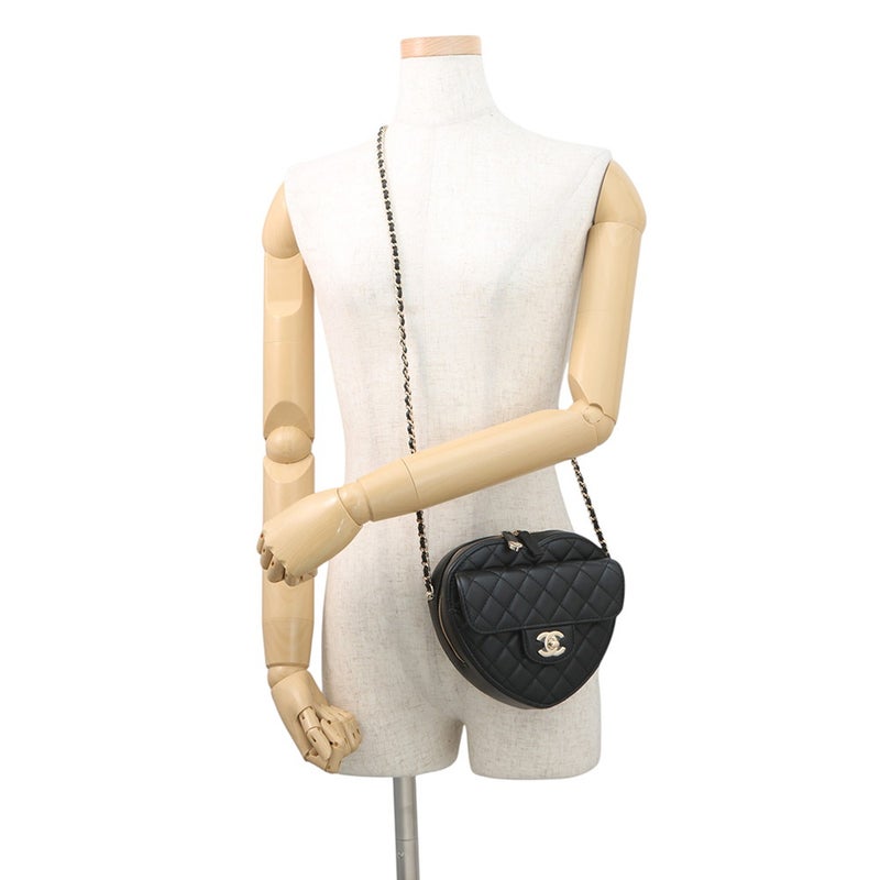 シャネル チェーンショルダーバッグ マトラッセ ココマーク ハートシェイプ ラムスキン AS3191 CHANEL 黒