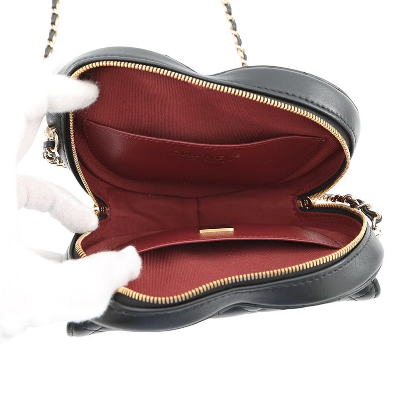 シャネル チェーンショルダーバッグ マトラッセ ココマーク ハートシェイプ ラムスキン AS3191 CHANEL 黒