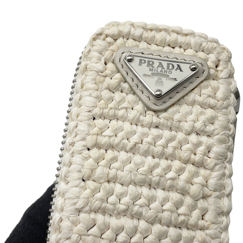 プラダ ショルダーバッグ トライアングル ラフィア 1BH190 PRADA 白