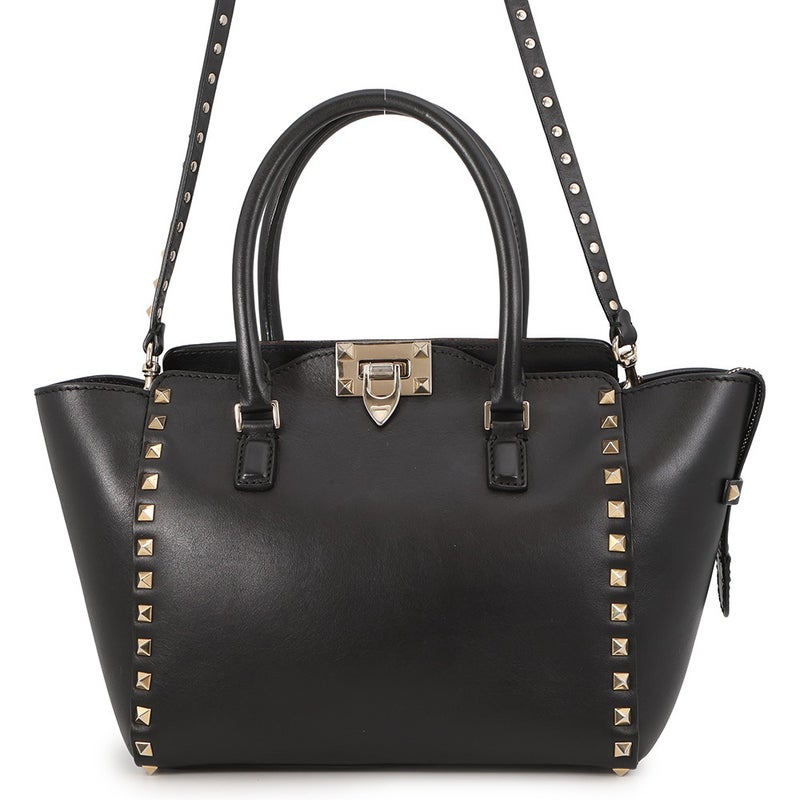 ヴァレンティノ・ガラヴァーニ ハンドバッグ ロックスタッズ レザー VALENTINO 2way 黒