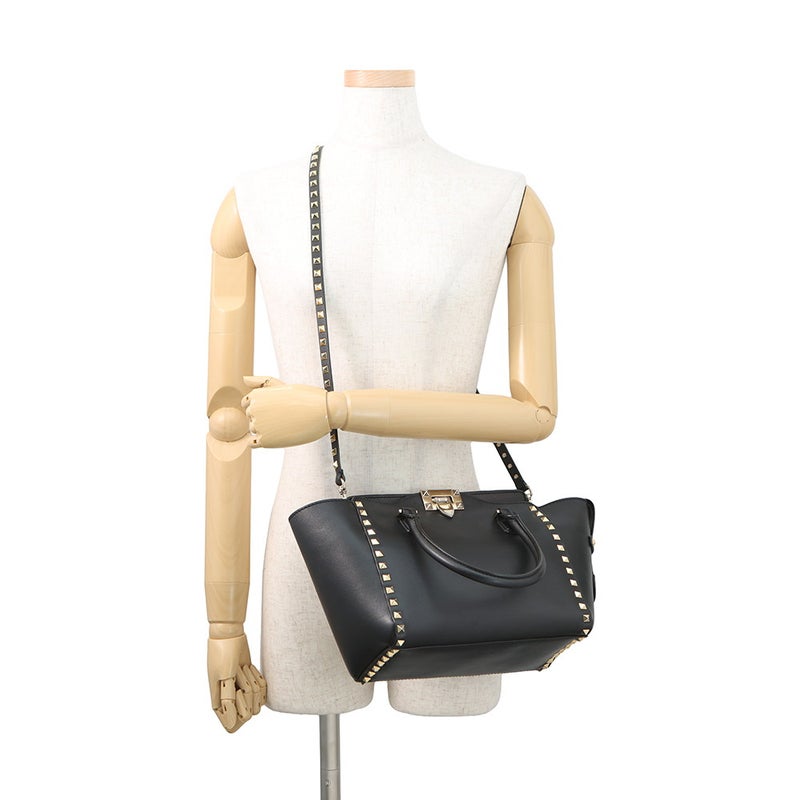 ヴァレンティノ・ガラヴァーニ ハンドバッグ ロックスタッズ レザー VALENTINO 2way 黒