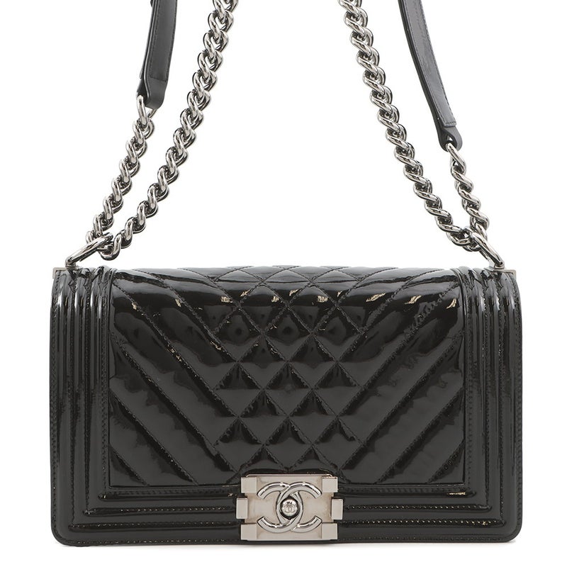 シャネル チェーンショルダーバッグ ボーイシャネル25 マトラッセ ココマーク パテント A67086CHANEL バッグ 黒