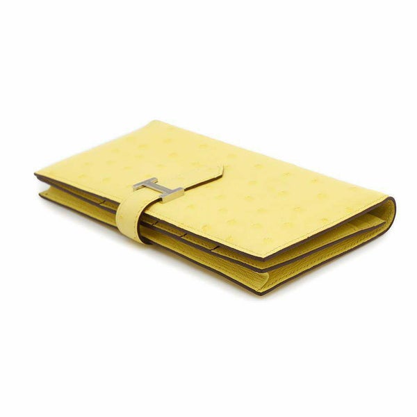 エルメス 長財布 ベアンスフレ ジョーヌシトロン/シルバー金具 オーストリッチ U刻印 HERMES 財布