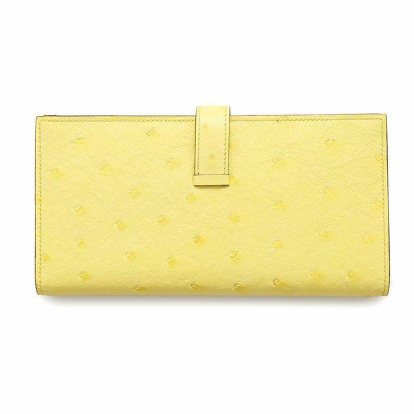 エルメス 長財布 ベアンスフレ ジョーヌシトロン/シルバー金具 オーストリッチ U刻印 HERMES 財布