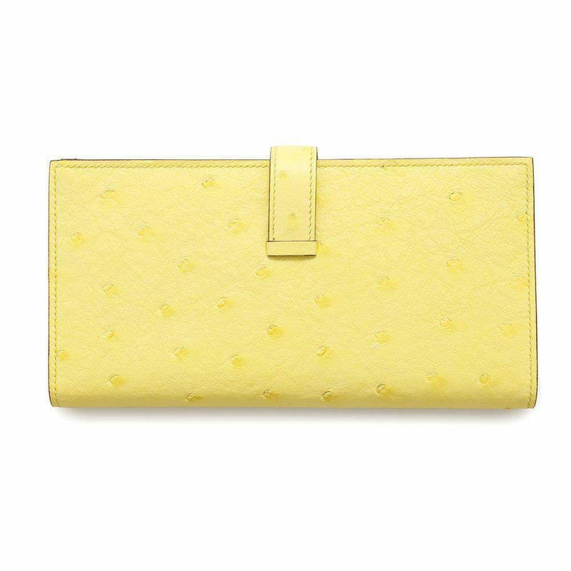 エルメス 長財布 ベアンスフレ ジョーヌシトロン/シルバー金具 オーストリッチ U刻印 HERMES 財布