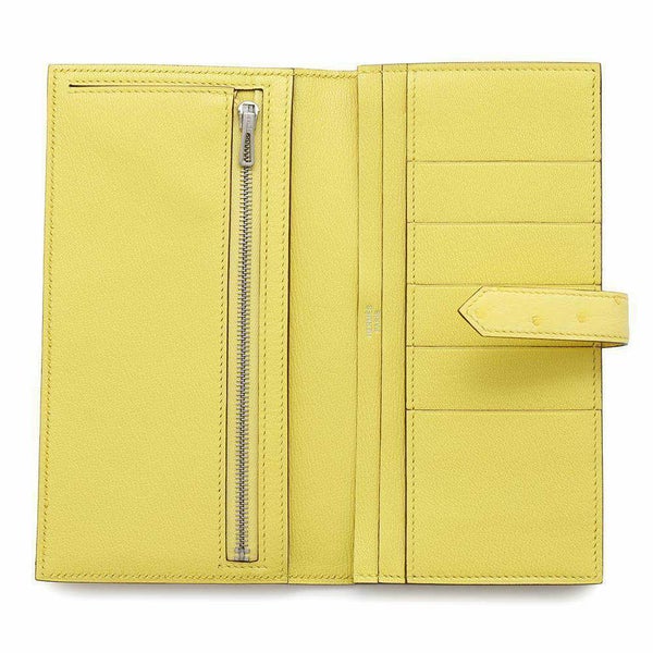 エルメス 長財布 ベアンスフレ ジョーヌシトロン/シルバー金具 オーストリッチ U刻印 HERMES 財布