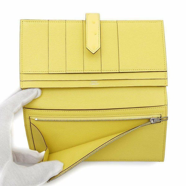 エルメス 長財布 ベアンスフレ ジョーヌシトロン/シルバー金具 オーストリッチ U刻印 HERMES 財布