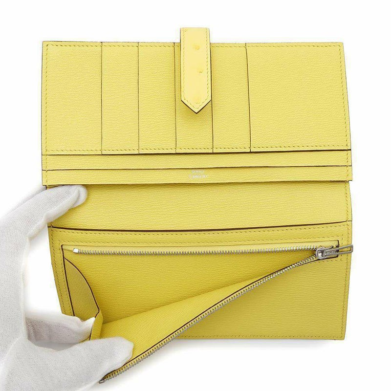 エルメス 長財布 ベアンスフレ ジョーヌシトロン/シルバー金具 オーストリッチ U刻印 HERMES 財布