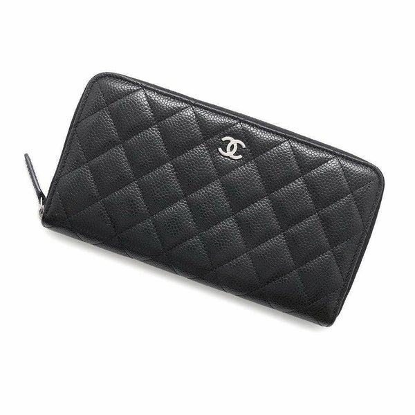 シャネル 長財布 クラシック ロング ジップ ウォレット マトラッセ ココマーク キャビアスキン AP0242 CHANEL 黒