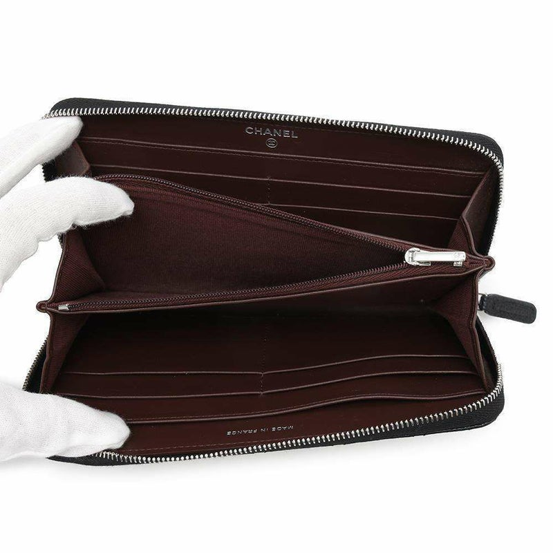 シャネル 長財布 クラシック ロング ジップ ウォレット マトラッセ ココマーク キャビアスキン AP0242 CHANEL 黒