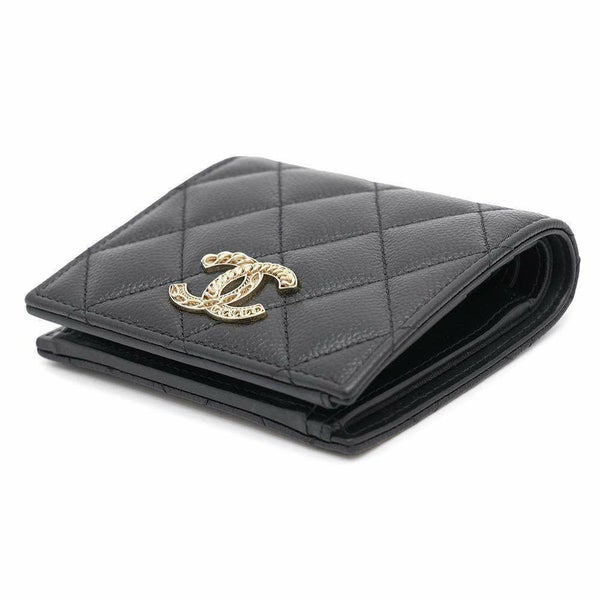 シャネル 二つ折り財布 マトラッセ ココマーク キャビアスキン AP3055 CHANEL 財布 黒