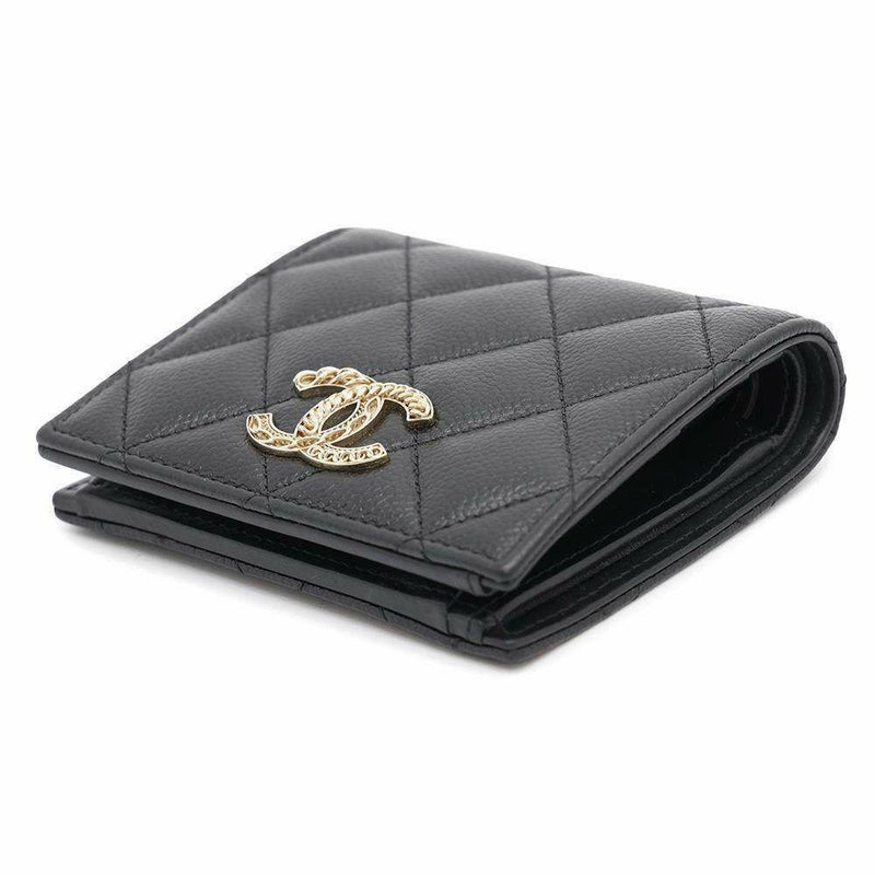 シャネル 二つ折り財布 マトラッセ ココマーク キャビアスキン AP3055 CHANEL 財布 黒