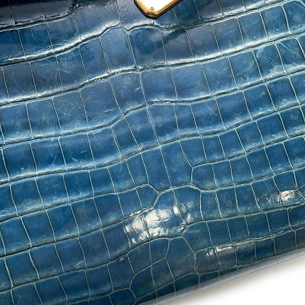 エルメス ハンドバッグ ケリー25 外縫い ブルーロイ/ゴールド金具 ポロサスシャイン □B刻印 ２wayショルダー