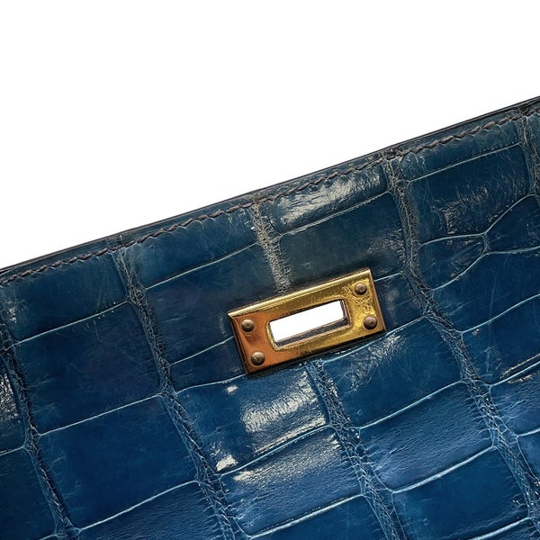 エルメス ハンドバッグ ケリー25 外縫い ブルーロイ/ゴールド金具 ポロサスシャイン □B刻印 ２wayショルダー