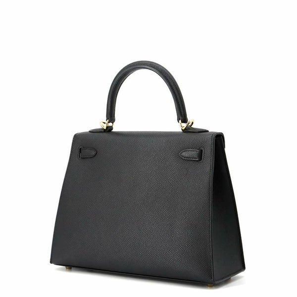 エルメス ハンドバッグ ケリー25 外縫い ブラック/ゴールド金具 エプソン B刻印 2wayショルダー 黒