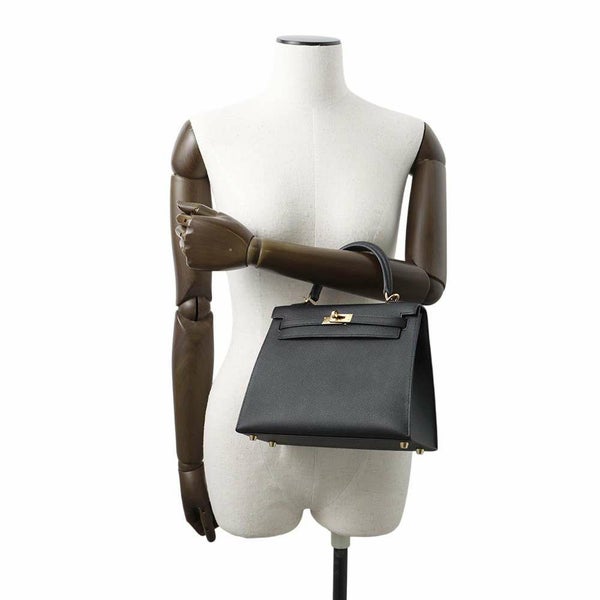 エルメス ハンドバッグ ケリー25 外縫い ブラック/ゴールド金具 エプソン B刻印 2wayショルダー 黒