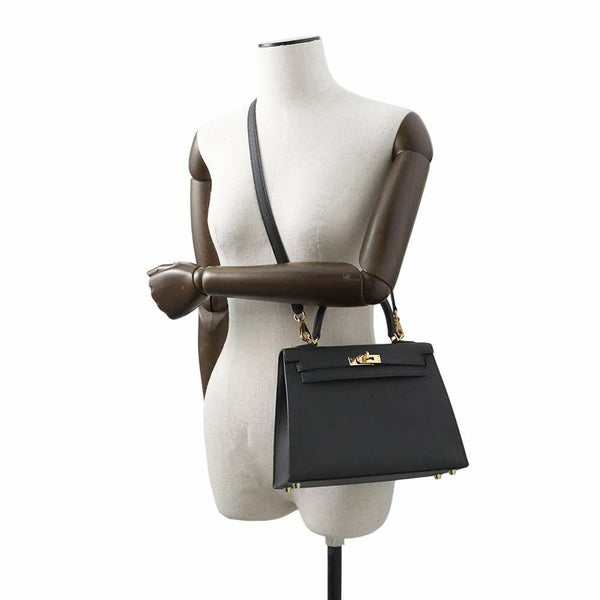 エルメス ハンドバッグ ケリー25 外縫い ブラック/ゴールド金具 エプソン B刻印 2wayショルダー 黒