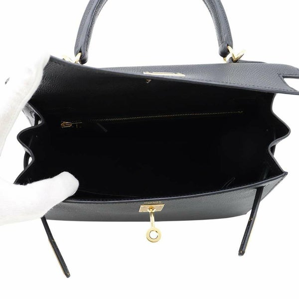 エルメス ハンドバッグ ケリー25 外縫い ブラック/ゴールド金具 エプソン B刻印 2wayショルダー 黒