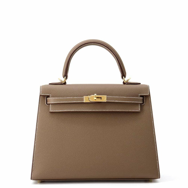 エルメス ハンドバッグ ケリー25 外縫い エトゥープ/ゴールド金具 エプソン B刻印 2wayショルダー
