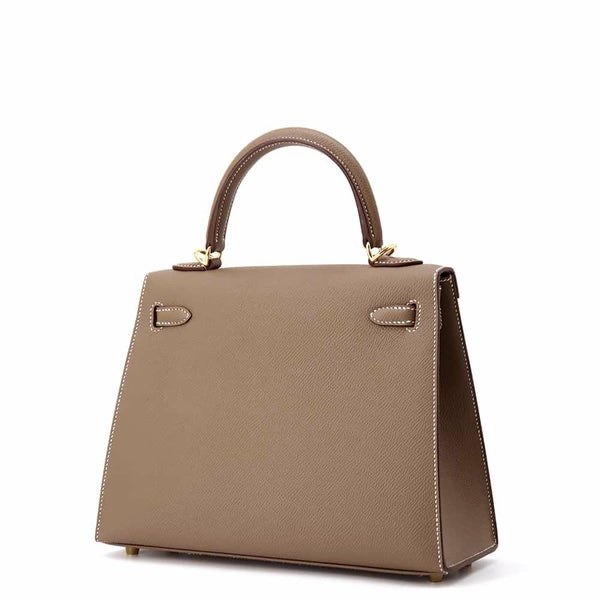 エルメス ハンドバッグ ケリー25 外縫い エトゥープ/ゴールド金具 エプソン B刻印 2wayショルダー