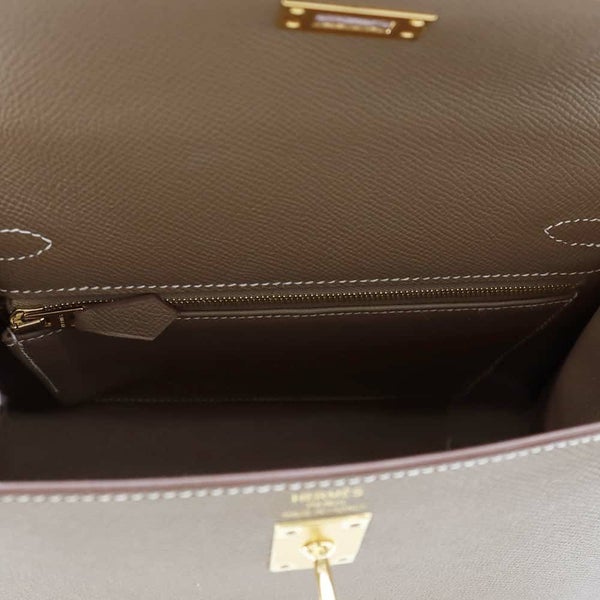 エルメス ハンドバッグ ケリー25 外縫い エトゥープ/ゴールド金具 エプソン B刻印 2wayショルダー