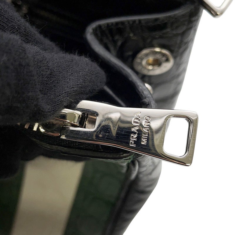 プラダ ハンドバッグ ガレリア クロコダイル 1BA863 PRADA 2wayショルダー 黒