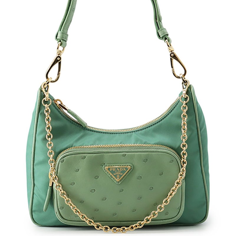 プラダ ショルダーバッグ トライアングルロゴ ナイロン/オーストリッチ 1BC198 PRADA ２way
