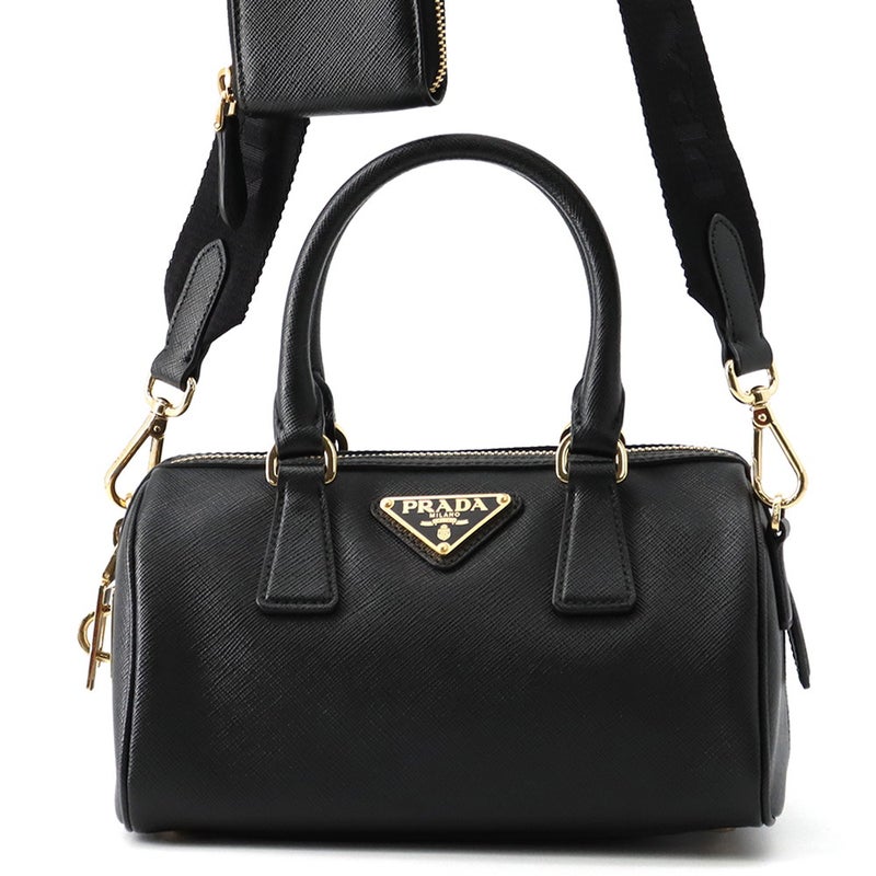 プラダ ハンドバッグ ミニ サフィアーノ トライアングルロゴ 1BB846 PRADA ２wayショルダー 黒 ボストンバッグ