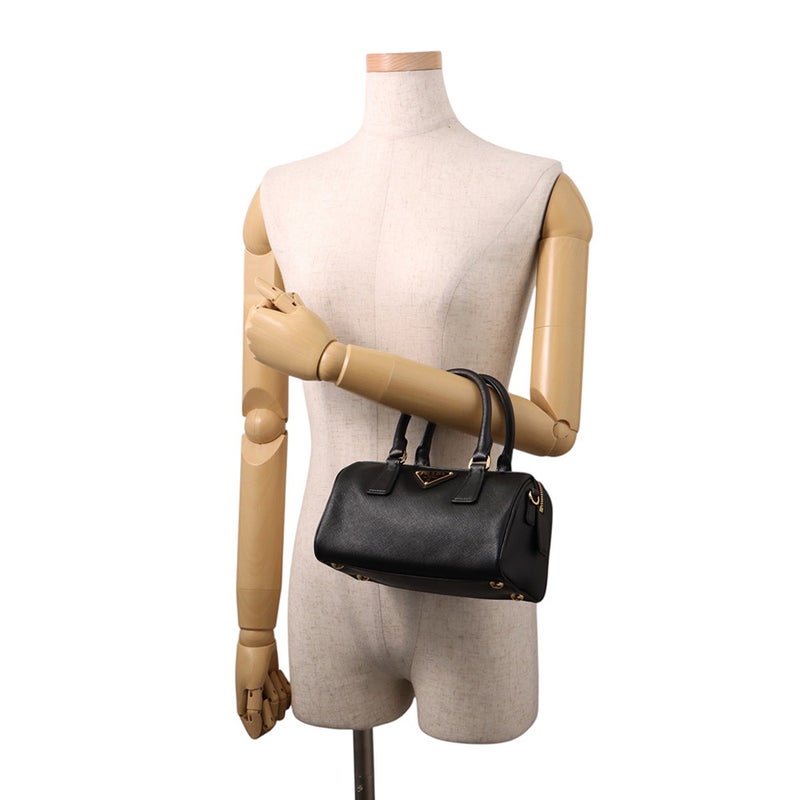 プラダ ハンドバッグ ミニ サフィアーノ トライアングルロゴ 1BB846 PRADA ２wayショルダー 黒 ボストンバッグ
