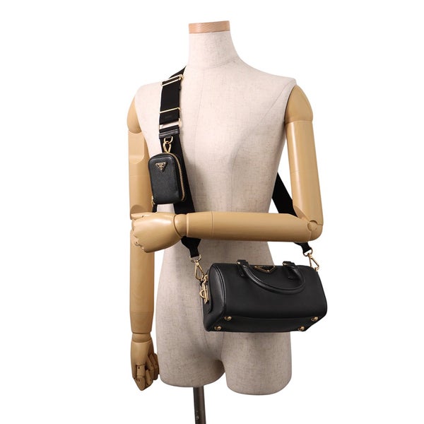 プラダ ハンドバッグ ミニ サフィアーノ トライアングルロゴ 1BB846 PRADA ２wayショルダー 黒 ボストンバッグ