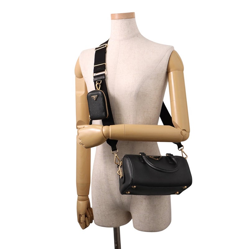 プラダ ハンドバッグ ミニ サフィアーノ トライアングルロゴ 1BB846 PRADA ２wayショルダー 黒 ボストンバッグ