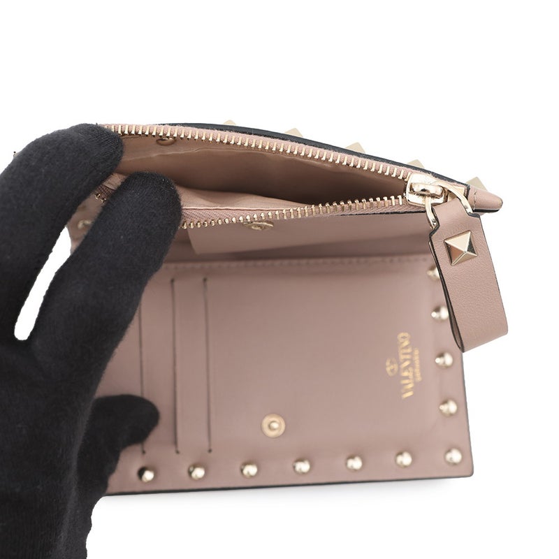 ヴァレンティノ・ガラヴァーニ 二つ折り財布 スタッズ コンパクト ウォレット  レザー VALENTINO 財布