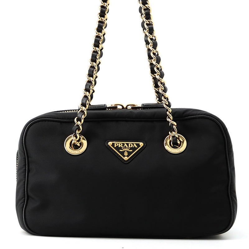 プラダ チェーンショルダーバッグ トライアングルロゴ ナイロン 1BB121 PRADA バッグ 黒