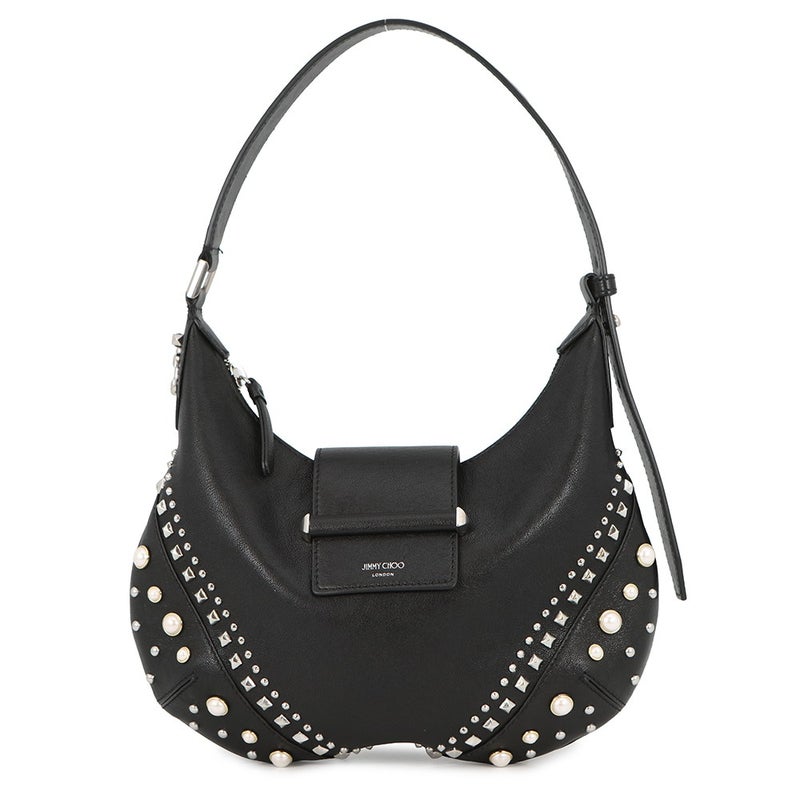 ジミーチュウ ハンドバッグ バー ホーボー スモール レザー フェイクパール BARHOBOSQXB JIMMY CHOO 黒