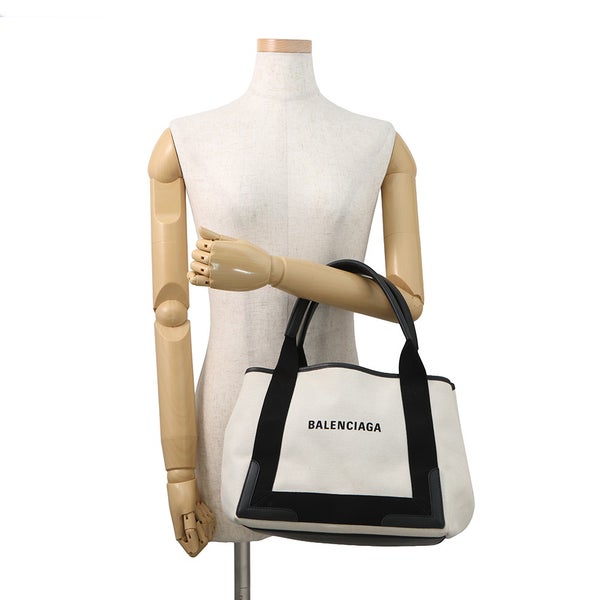 バレンシアガ トートバッグ ネイビーカバス S ポーチ付 339933 BALENCIAGA 黒 白