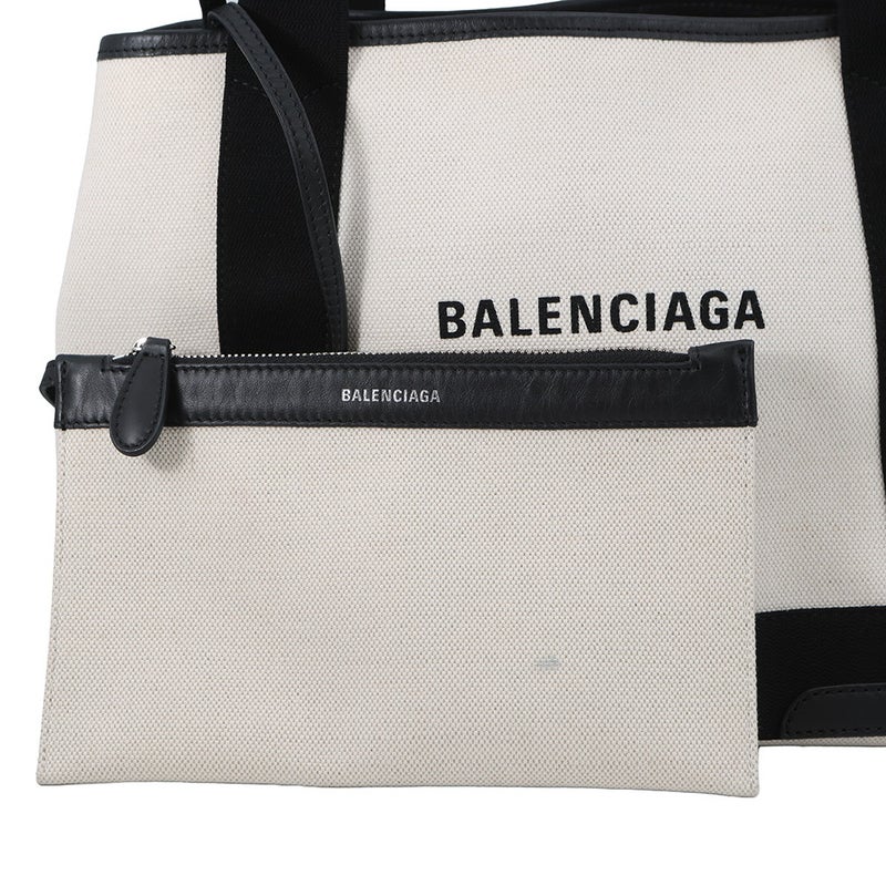 バレンシアガ トートバッグ ネイビーカバス S ポーチ付 339933 BALENCIAGA 黒 白