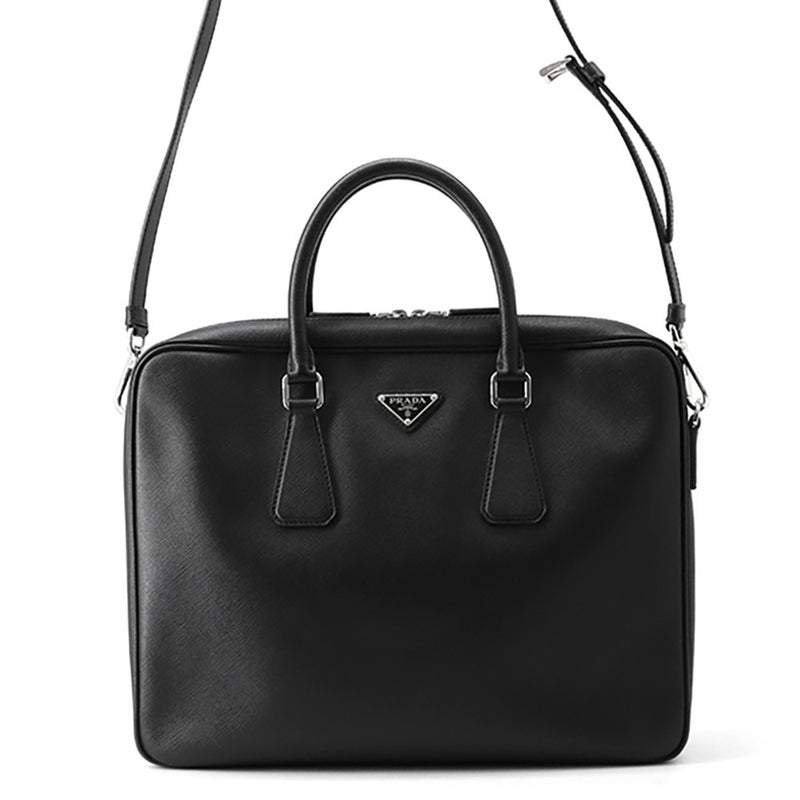 プラダ ブリーフケース サフィアーノ トライアングルロゴ 2VE028 PRADA ２wayショルダー メンズ 黒
