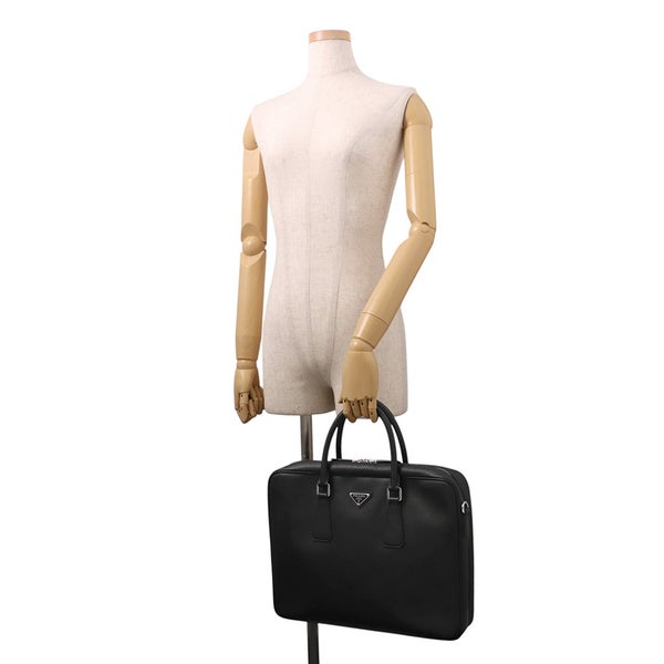 プラダ ブリーフケース サフィアーノ トライアングルロゴ 2VE028 PRADA ２wayショルダー メンズ 黒