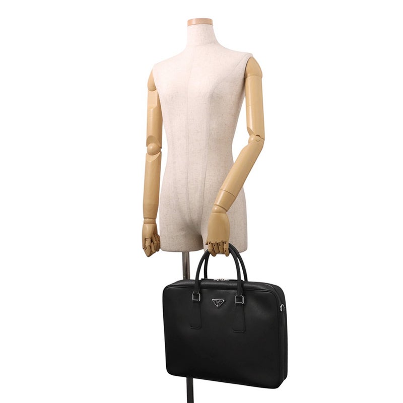 プラダ ブリーフケース サフィアーノ トライアングルロゴ 2VE028 PRADA ２wayショルダー メンズ 黒
