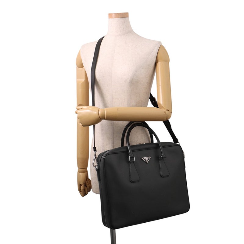 プラダ ブリーフケース サフィアーノ トライアングルロゴ 2VE028 PRADA ２wayショルダー メンズ 黒
