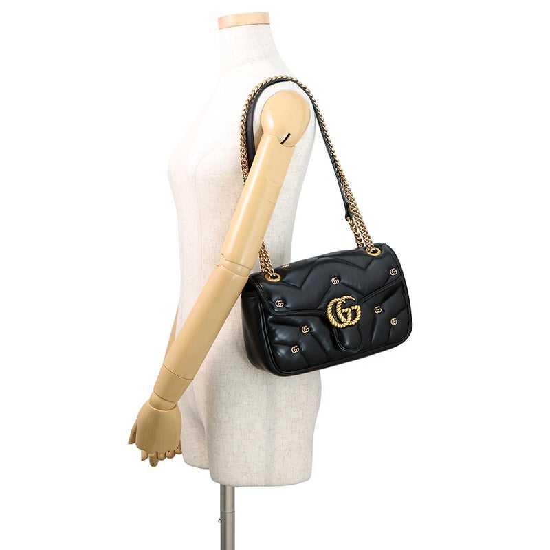 グッチ チェーンショルダーバッグ GGマーモント レザー 443497 GUCCI 黒