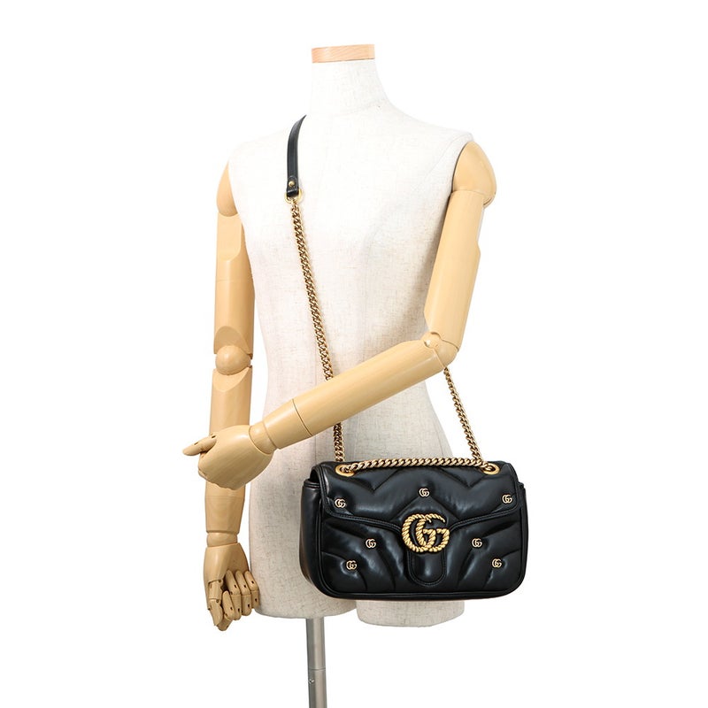 グッチ チェーンショルダーバッグ GGマーモント レザー 443497 GUCCI 黒