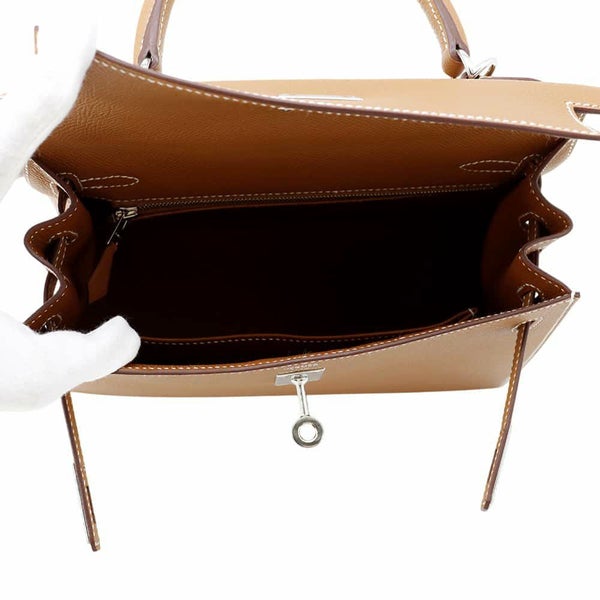 エルメス ハンドバッグ ケリー25 外縫い ゴールド/シルバー金具 エプソン B刻印 2wayショルダー