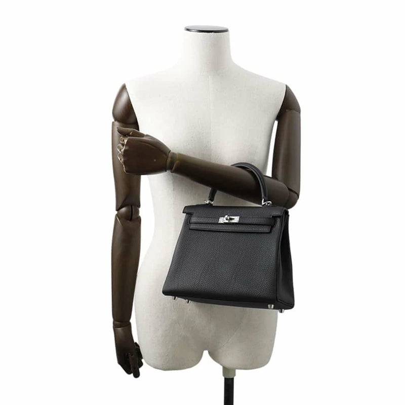 エルメス ハンドバッグ ケリー25 内縫い ブラック/シルバー金具 トゴ W刻印 2wayショルダー 黒