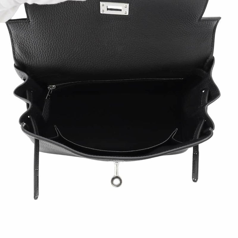 エルメス ハンドバッグ ケリー25 内縫い ブラック/シルバー金具 トゴ W刻印 2wayショルダー 黒