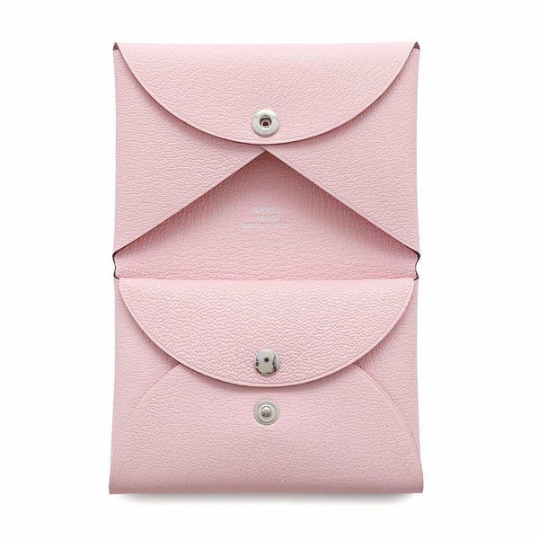 エルメス コインケース カルヴィ デュオ ローズサクラ/シルバー金具 シェブルミゾル W刻印 財布 シェーブル