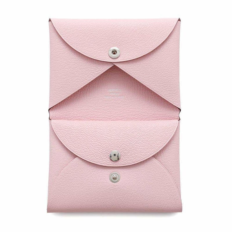 エルメス コインケース カルヴィ デュオ ローズサクラ/シルバー金具 シェブルミゾル W刻印 財布 シェーブル