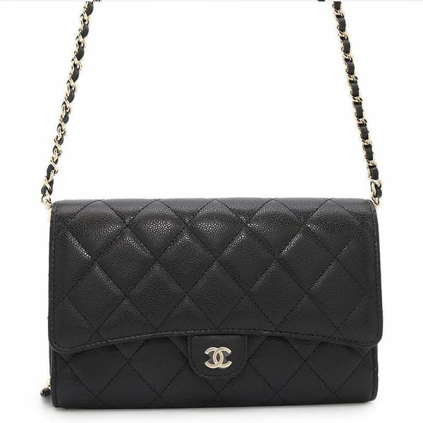 シャネル チェーンウォレット ココマーク マトラッセ フォンケース キャビアスキン AP3876 CHANEL 黒