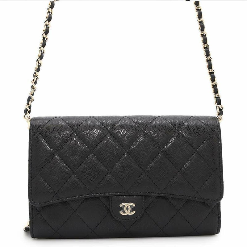 シャネル チェーンウォレット ココマーク マトラッセ フォンケース キャビアスキン AP3876 CHANEL 黒