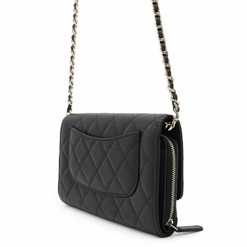 シャネル チェーンウォレット ココマーク マトラッセ フォンケース キャビアスキン AP3876 CHANEL 黒